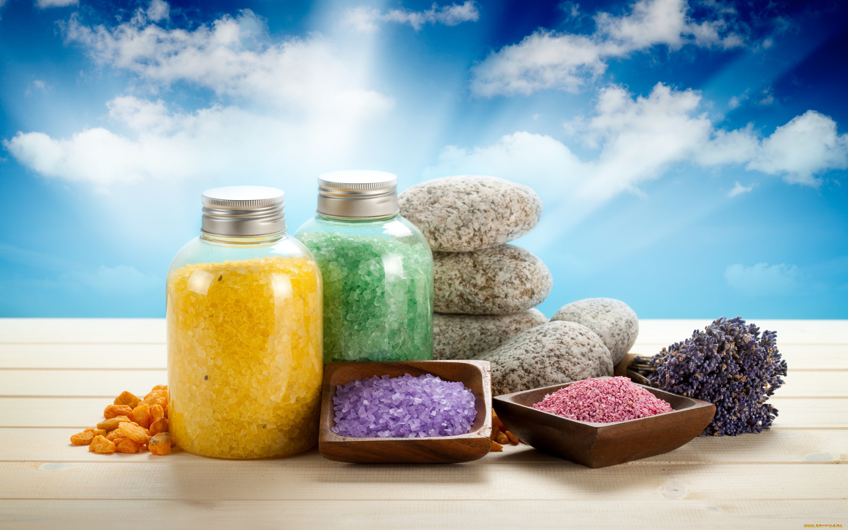 ,  ,  , stones, salt, spa, , , , , , , , lavender, sky